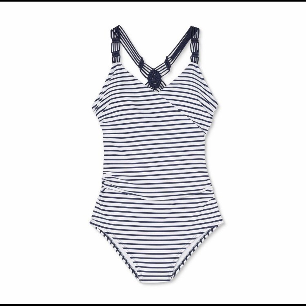Women’s Macrame One-Piece Bathing Suit Navy/White